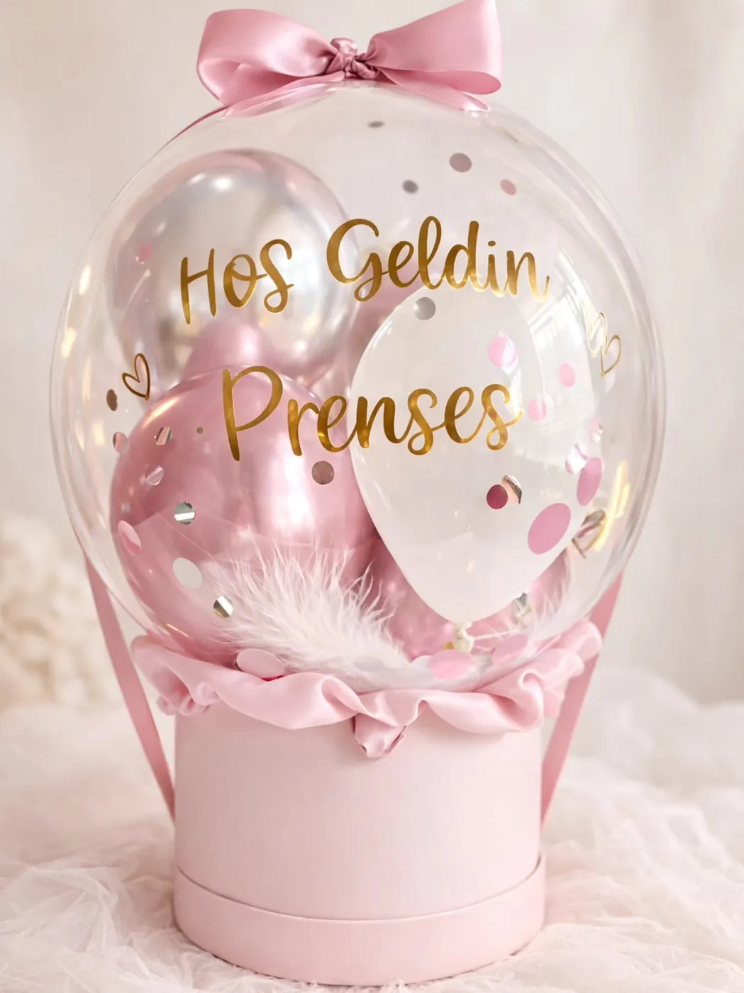 Pembe kutuda Hoş Geldin Prenses yazılı bobo balon