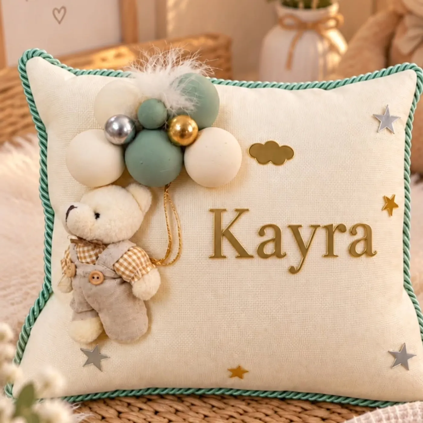 Kayra yazılı ayıcıklı kişiye özel takı yastığı