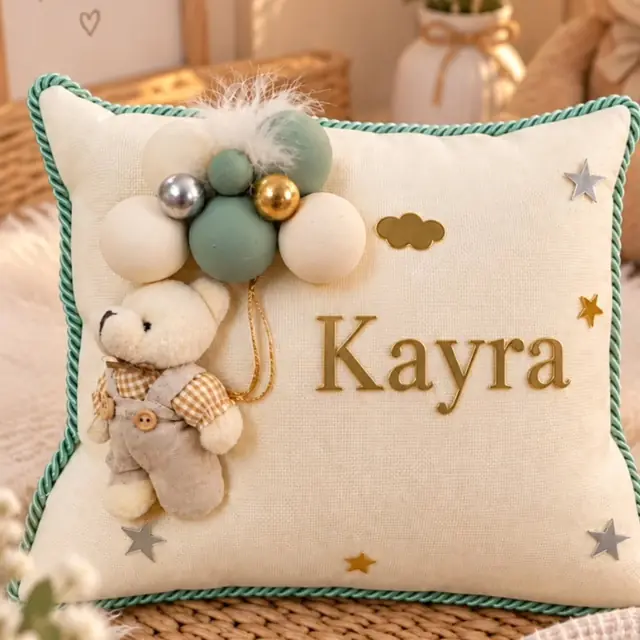 Kayra yazılı ayıcıklı kişiye özel takı yastığı